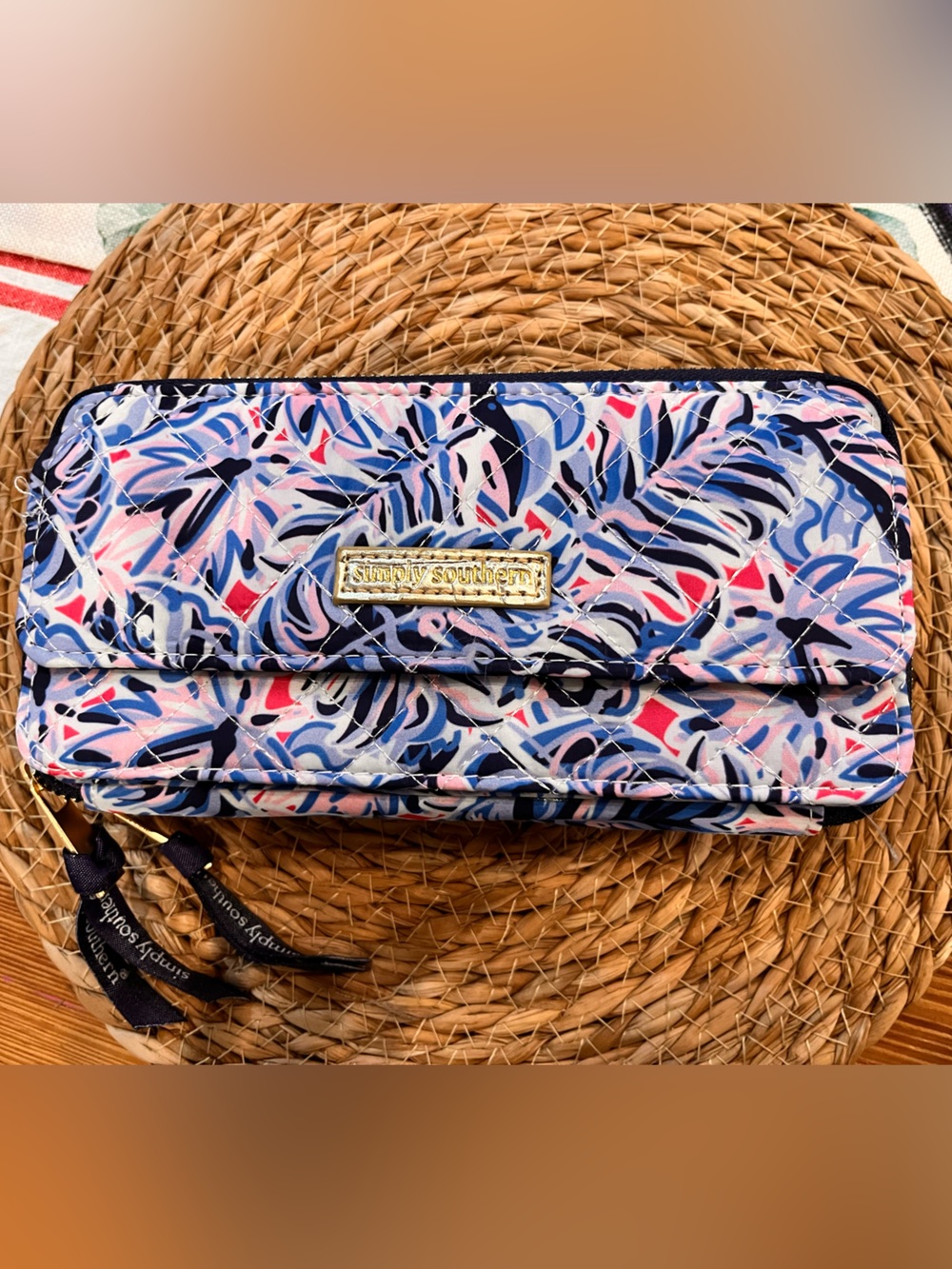 Simply Southern Pink Blue Multi-Color Quilted Wristlet Wallet